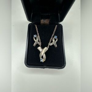 Elegant ribbon Silver and Blue Jewelry Set